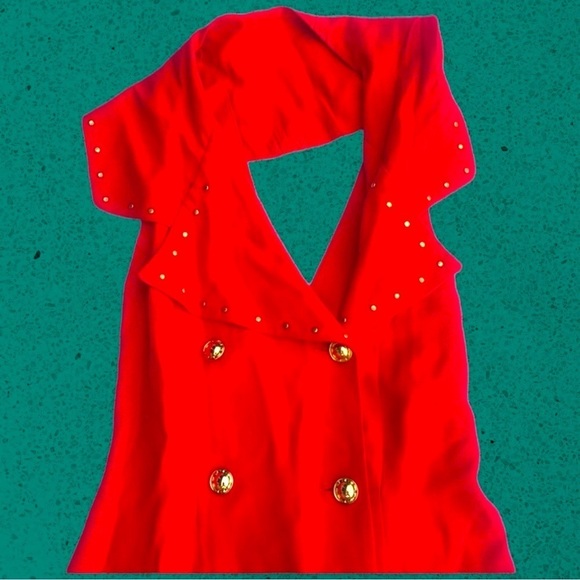 Vintage 80s Dawn Joy halter midi dress crossback red studs grunge 90s y2k retro - Picture 3 of 14